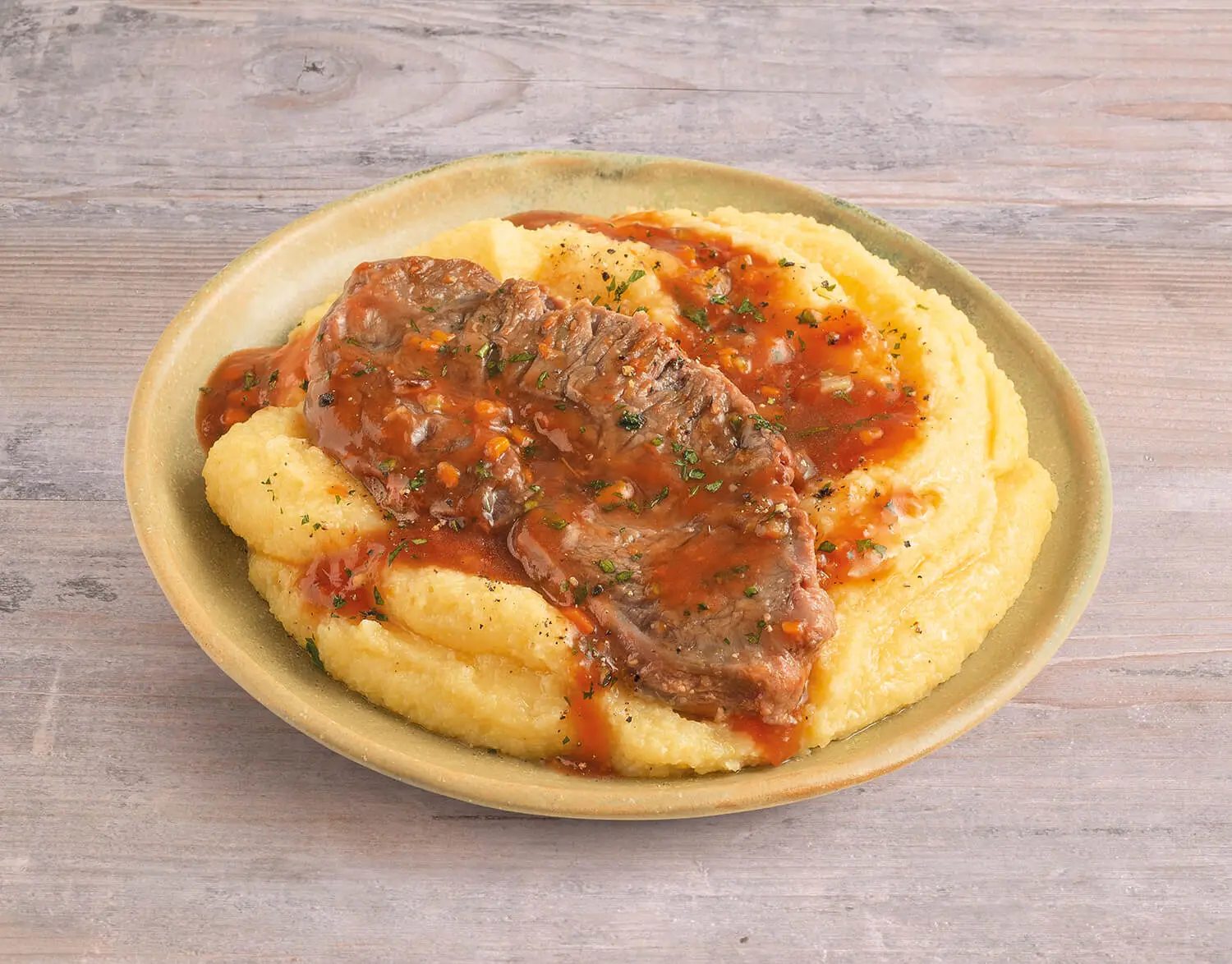 Pot roast with red wine sauce and polenta