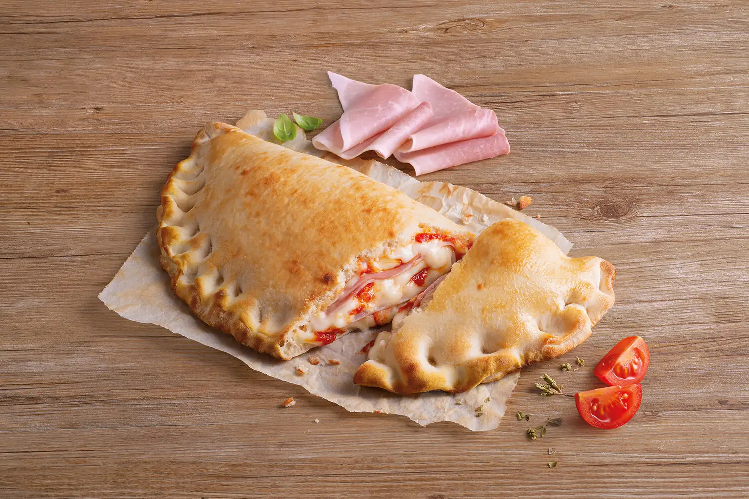 Calzone with baked ham