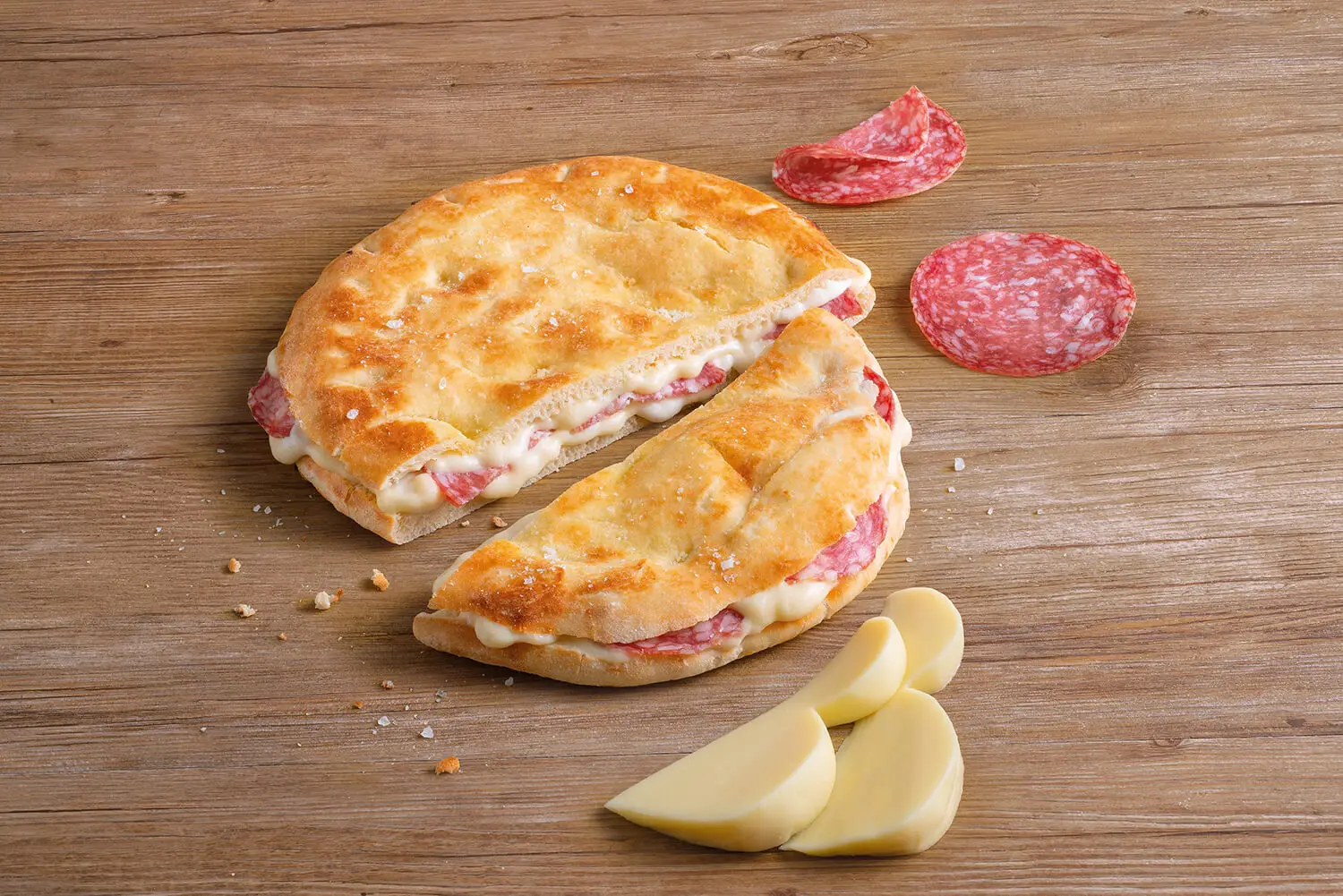 Focaccia with salami and provola cheese